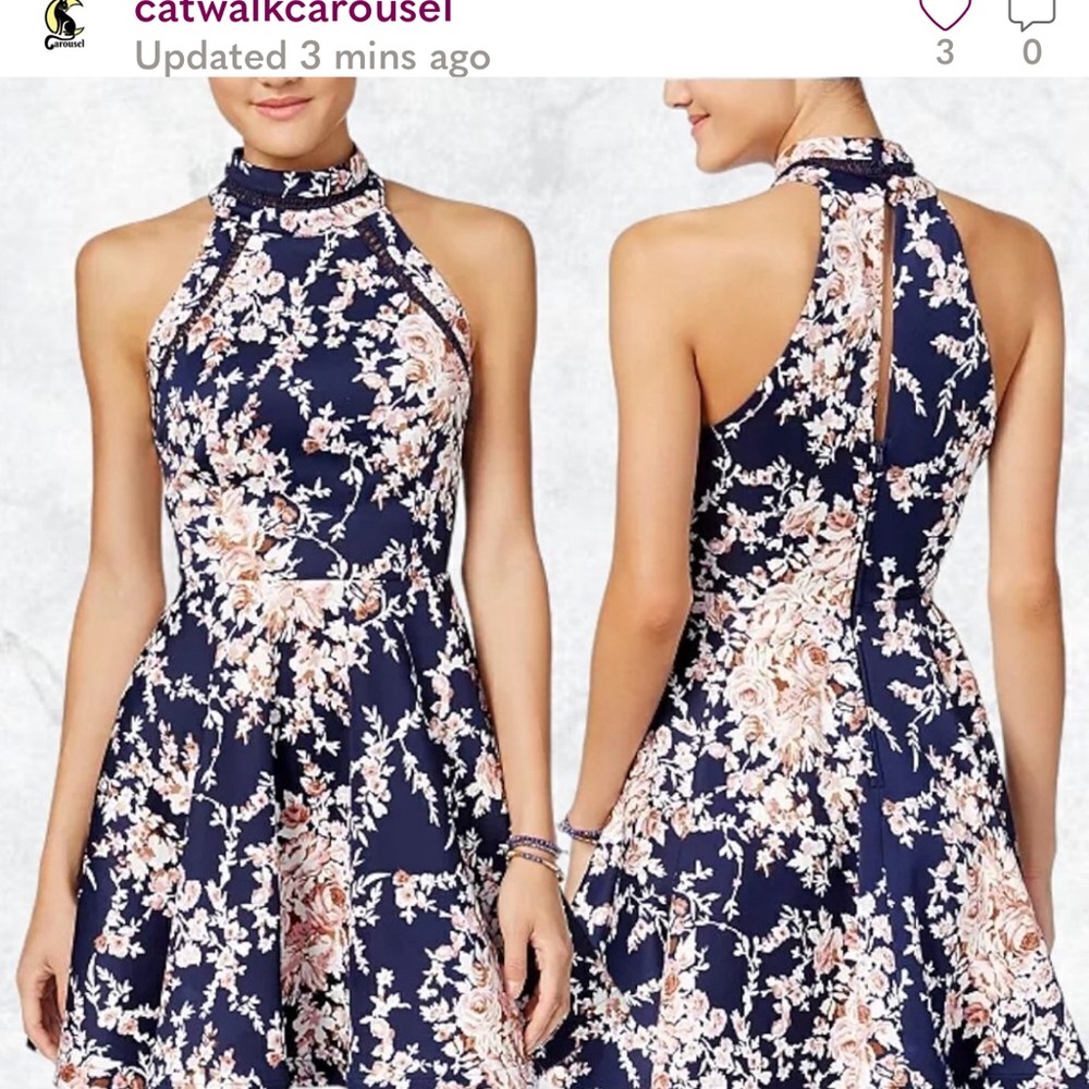 B Darlin Dress Women's Floral high neck fit & flare Formal party Flowy sz 5/6